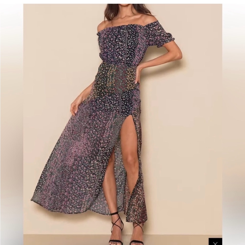 Lulu's Black and Purple Floral Maxi Dress